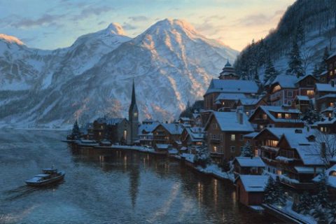 插画师Evgeny Lushpin超逼真的欧洲小镇雪景手绘插画作品