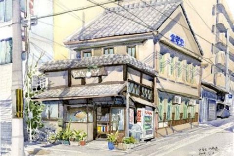 插画师Toshiko的日本街道房屋的风光插画，画风很暖的