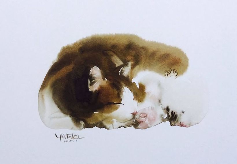 8张有灵性的猫咪水墨画美图