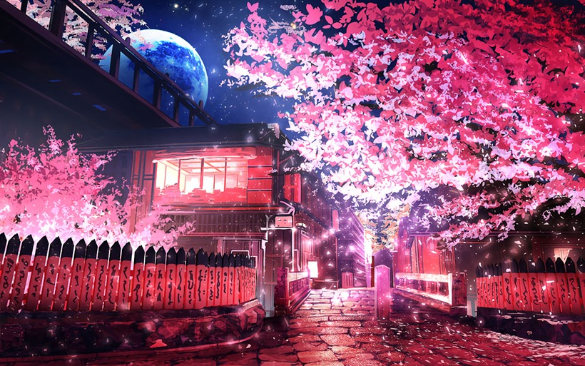 黑夜中美景唯美插画图片