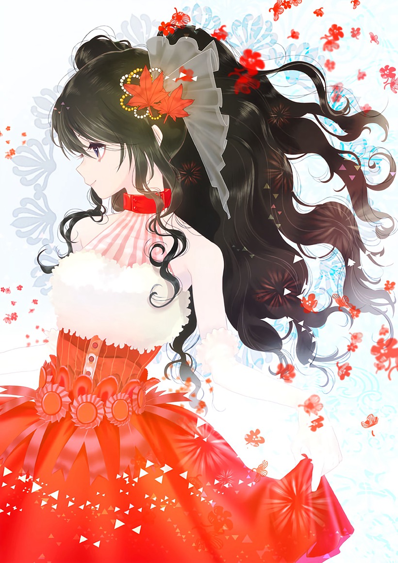 穿红色礼服长裙的女孩插画美图