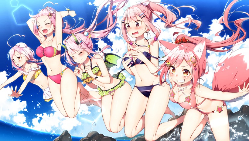 让人害羞的泳衣少女唯美插画图片