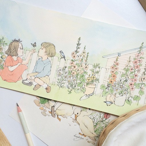 田园风格小清新女生唯美插画作品