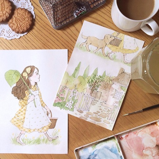 田园风格小清新女生唯美插画作品