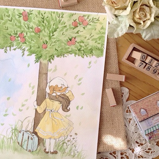 田园风格小清新女生唯美插画作品