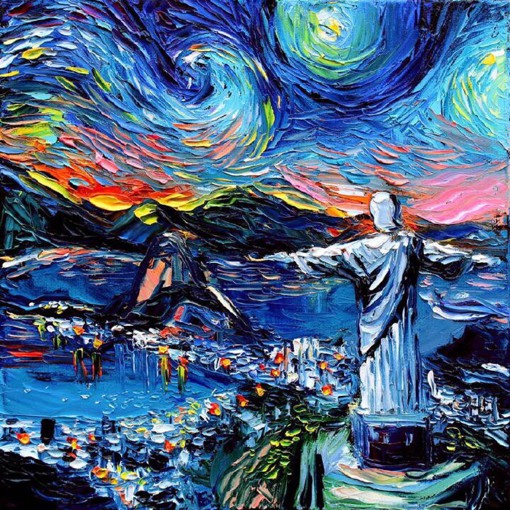 艺术家Aja类梵高风格的风景绘画