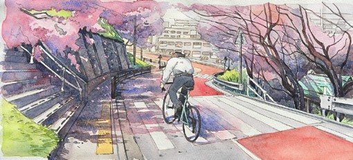 插画师Mateusz Urbanowicz日系单车自行车水彩画