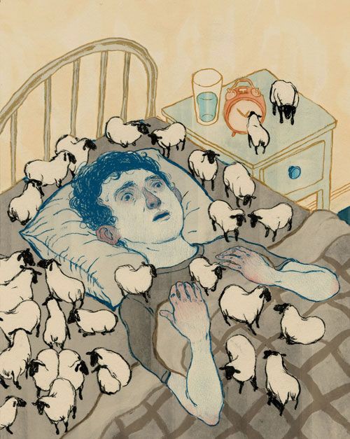 关于失眠的压抑美式插画图片