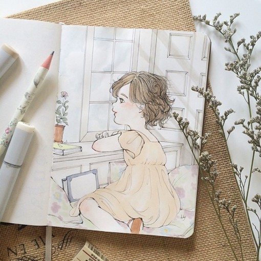 田园风格小清新女生唯美插画作品