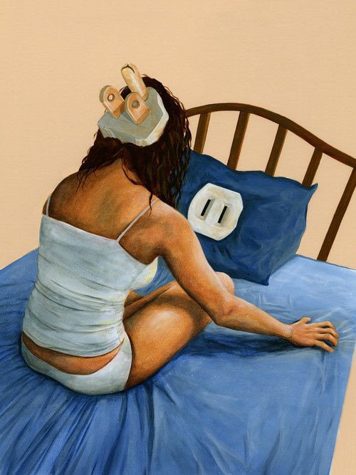关于失眠的压抑美式插画图片