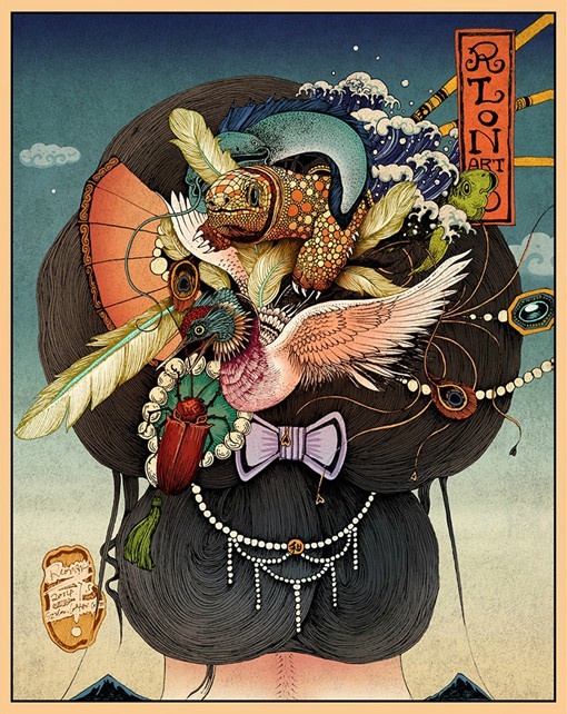 中国插画师rlon的浮世绘风格手绘鹿插画作品